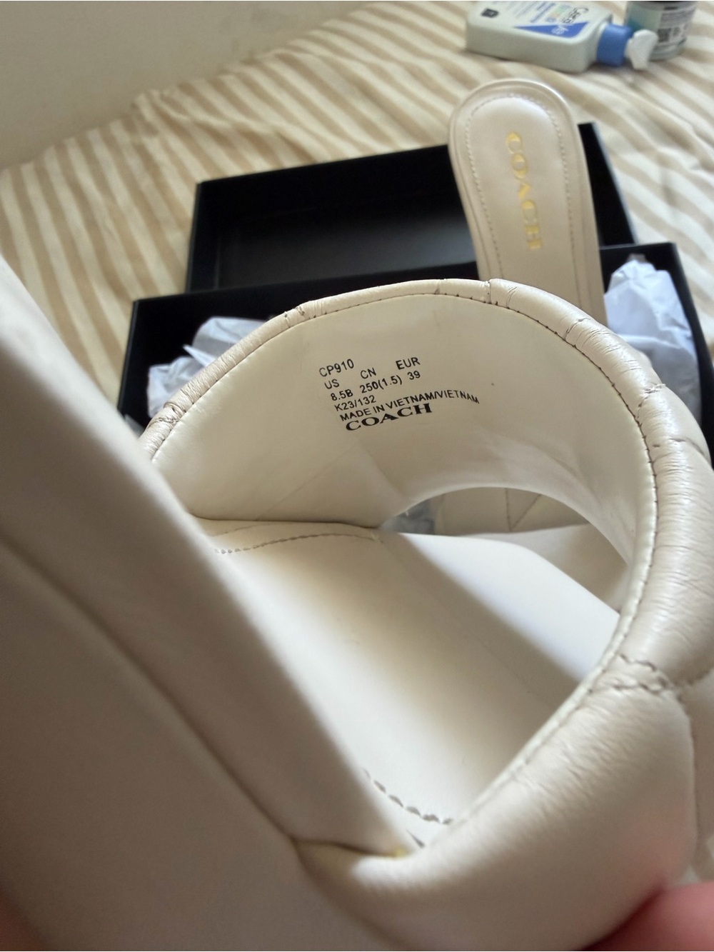 COACH Cream Quilted Leather Slide Mules with Gold 'C' Hardware (run small) - Picture 3 of 6